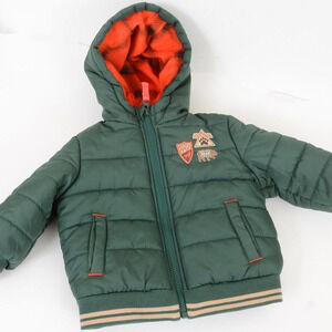 Just One You by Carter's Green w/ Patches Hooded Puffer Jacket Infant 12M Boys